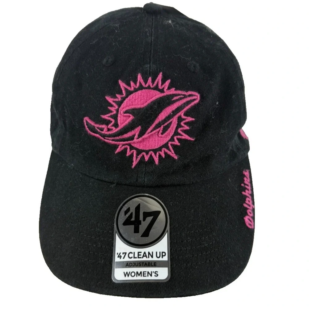 Miami Dolphins NFL 47 Clean Up Womens Hat Black Embroidered Pink Adjustable NEW